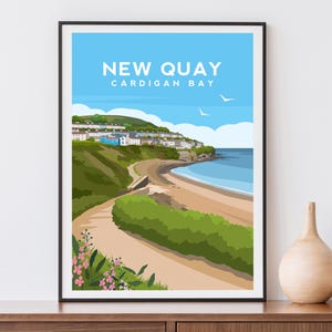 Nieuwe Quay-kunstprint | Cardigan Bay Wales landschap reisposter - Ceredigion Welsh Beach muurkunst