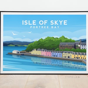 Isle Of Skye Print | Scotland Travel Poster - Portree Bay Wall Art - Scottish Isles Wall Decor