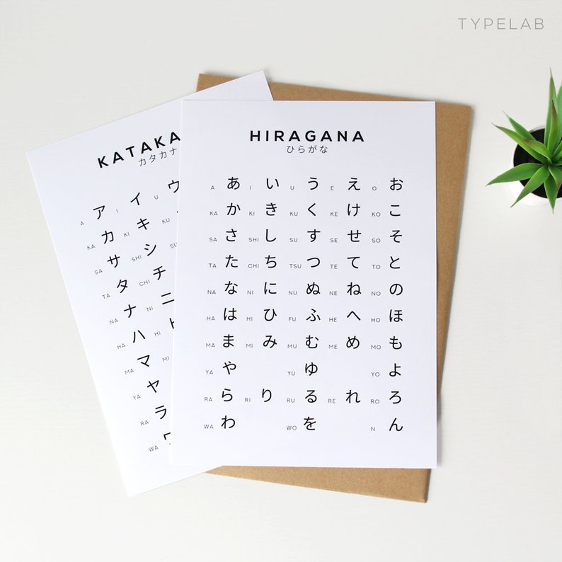 hiragana and katakana chart print set white japanese