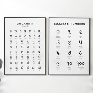 Gujarati-Alphabet und Zahlen zum Ausdrucken, 2er-Set | Drucke zum Sprachenlernen – Indien, digitale Wandkunst, sofortiger Download