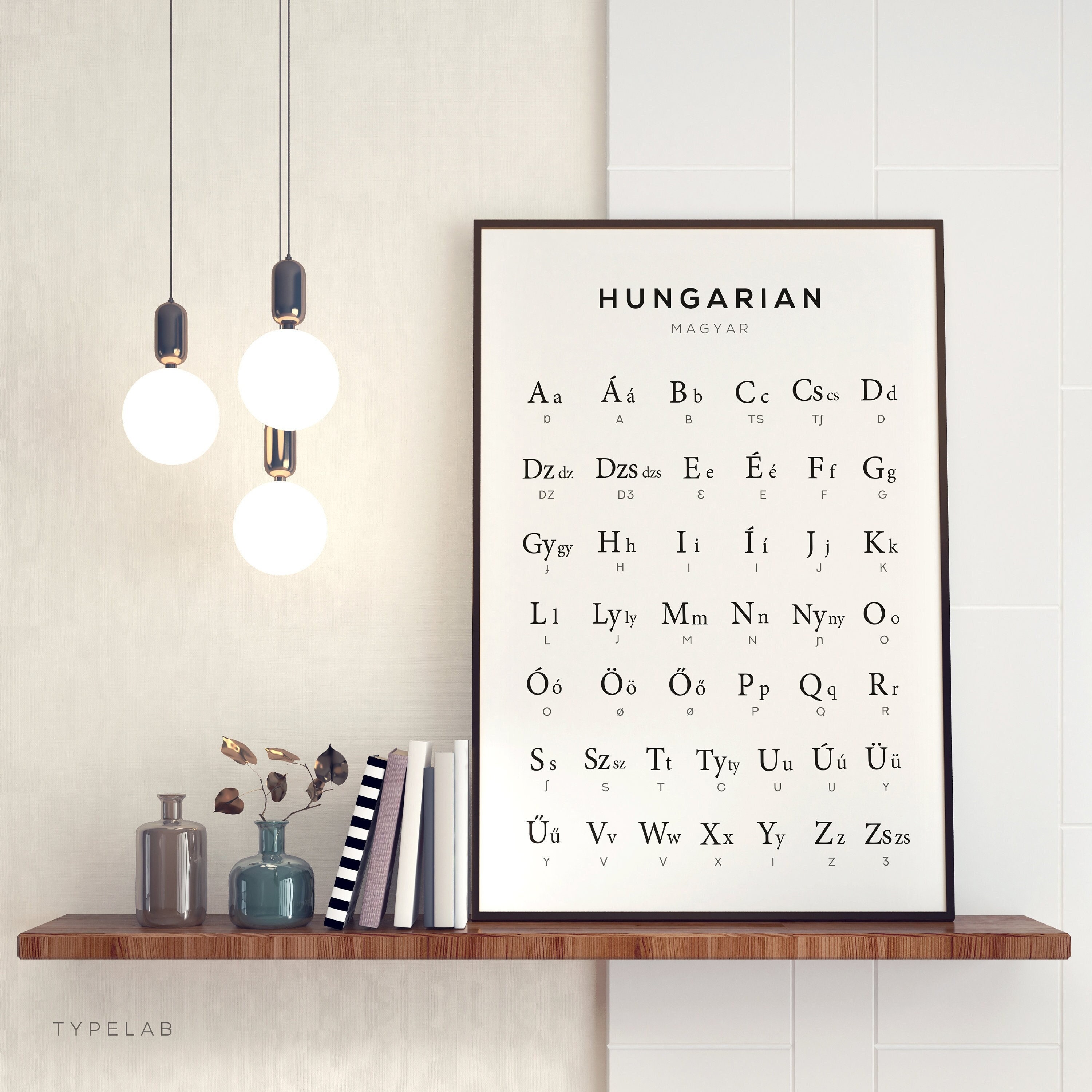 Hungarian Alphabet Printable Art, Magyar Digital Print, Hungary Alphabet Chart, Black & White Wall Art, Printable Poster - Instant Download
