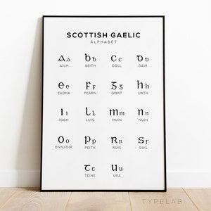 Schottisches gälisches Alphabet Print, Sprachlerntafel, Sprachlerntafel, Schottland Wandkunst