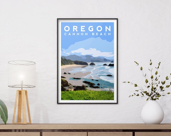 Oregon USA Print | Cannon Beach Travel Poster - American Landscape Wall Art