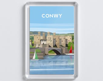 Conwy Wales Acrylic Fridge Magnet | Welsh Castle Travel Art