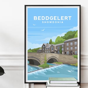Beddgelert Print, Wales Travel Wall Art, Snowdonia Poster, Beddgelert Bridge Illustration, Gwynedd Wall Decor