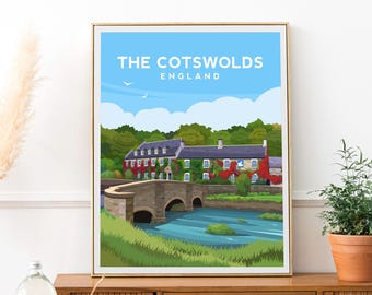 The Cotswolds Travel Print | Bibury England Wall Art - Gloucestershire Travel Poster