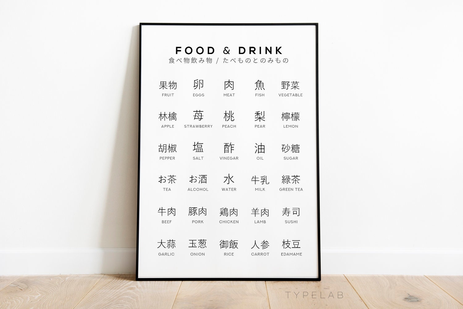 Kitchen Japan Wall Art Japanese Food & Drink Print Food Kanji Chart Poster 