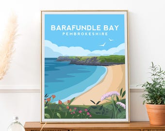 Barafundle Bay Art Print | Pembrokeshire South Wales Travel Poster - Welsh Beach Wall Art