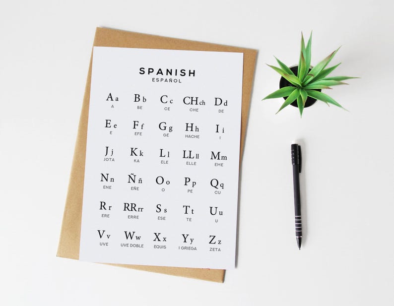 Spanish Alphabet Chart Print, Espanol Print, Alphabet Poster, Spanish Language Chart Wall Art, Black & White Wall Art, Spanish Wall Decor image 3