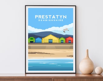 Prestatyn Beach Print | Wales Denbighshire Travel Poster - Welsh Coastal Wall Art