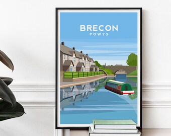 Brecon Art Print, Wales Travel Poster, Brecon Beacons Powys Illustration, Welsh Wall Decor