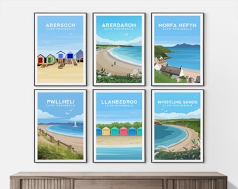 Llyn Peninsula Wales Art Print Set of 6 | Welsh Landscape Wall Art, Gwynedd Travel Poster Set