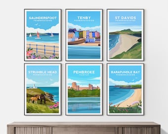 Pembrokeshire Travel Print Set of 6 | Wales Landscape Posters - Welsh Coastal Wall Art