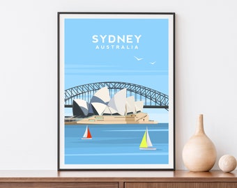 Sydney Art Print | Australia Wall Art - Opera House Travel Poster - Harbour Bridge Landscape Wall Decor