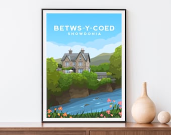 Betws Y Coed Print, North Wales Wall Art, Snowdonia Travel Poster Landscape Wall Decor