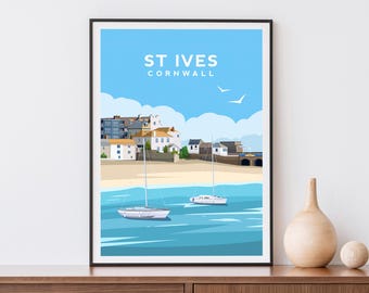 St Ives Print | Cornwall Wall Art - England Coastal Travel Poster