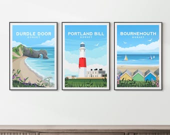 Dorset Travel Print Set of 3 | England Coastal Wall Art