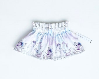 Girl’s Unicorn Sleigh and Castle Christmas Skirt in White, Ice Blue and Lilac