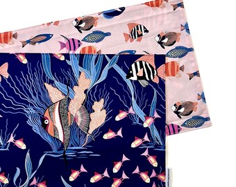 Reef Fish Dark Blue and Pink Reversible Table Runner