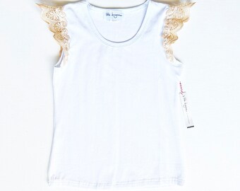 Golden Lace Flutter Sleeve Singlet in White