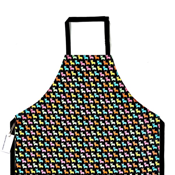 Frenchie Dogs Black and Multi-Coloured Laminated Cotton Teen and Adult Apron