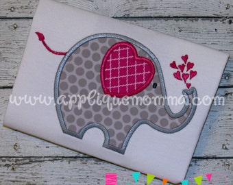 Valentine Elephant Applique Design