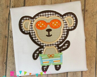 Boy Beach Monkey Applique Design