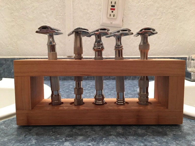Cherry wood 5 razors safety razor stand made in the USA Etsy