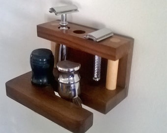 wall mounted safety razor and brush stand