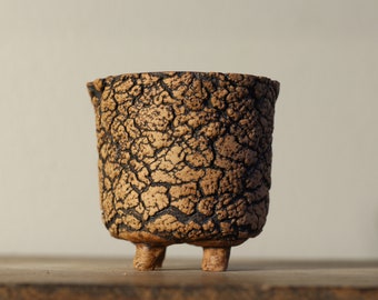 M179 Bonsai pot , Pottery , Ceramic Pot , Containers ,Vintage planter , rustic Rock planter , Wood bark texture