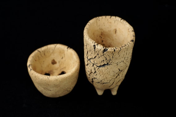 Handmade and carved ceramic planter ~8 diameter, 5 height Bark