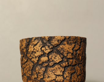 M205 Bonsai pot , Pottery , Ceramic Pot , Containers ,Vintage planter , rustic Rock planter , Wood bark texture