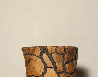 M206 pottery , Bonsai pots , Ceramic Pot , Containers ,Vintage planter , rustic Rock planter , Wood bark texture