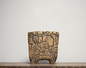 M104 miniature pottery , Bonsai pots , Ceramic Pot , Containers ,Vintage planter , rustic Rock planter , Wood bark texture
