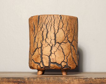 M231 Succulent Pot, Cracked texture ceramic vessel , pottery , indoor outdoor rustic planter