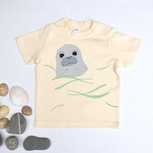 Organic Baby Seal T-Shirt: Handprinted Coastal Nature Babywear
