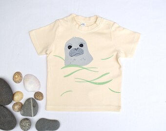 Organic Baby Seal T-Shirt: Handprinted Coastal Nature Babywear