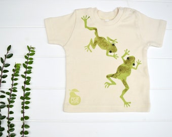 Baby t-shirt in natural organic cotton with frogs. Baby boy or baby girl gift. Wildlife baby.