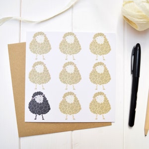 Black sheep greetings card. Baa baa black sheep. Birthday card.