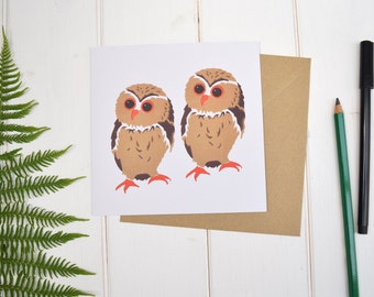 Owls Greetings Card. Card for any occasion. Garden birds. Bird lovers card. 2nd birthday. Owl design