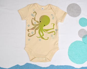 Body de bebé de pulpo de algodón orgánico: Body unisex estampado a mano