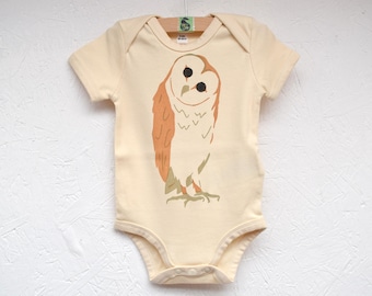 Body orgánico para bebé: diseño de búho estampado a mano, algodón ético