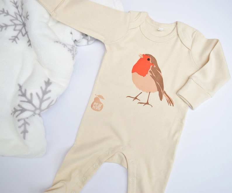 Organic cotton baby sleepsuit with puffins Pyjamas Baby boy or baby girl gift. Baby grow
