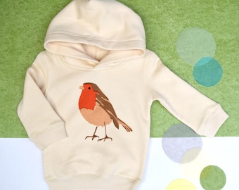 Sudadera orgánica para bebé: petirrojo estampado a mano, un regalo unisex muy acogedor
