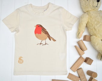 Camiseta infantil Robin. Algodón orgánico natural. Edad 2-3 años
