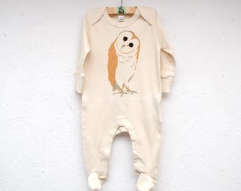 Pijama orgánico para bebé: diseño de búho estampado a mano, para recién nacidos hasta 12 meses
