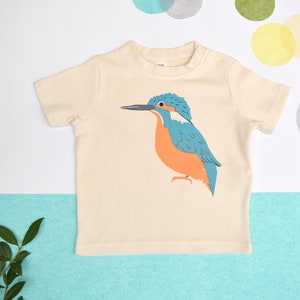 Kingfisher baby t-shirt in organic cotton. Baby boy or baby girl gift.