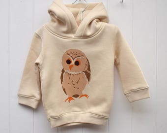 Sudadera orgánica para bebé: Búho o ratón de campo estampado a mano, regalo unisex