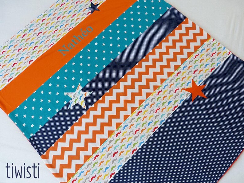 stars and mustache Colorful personalized with the name of child blanket out of fleece