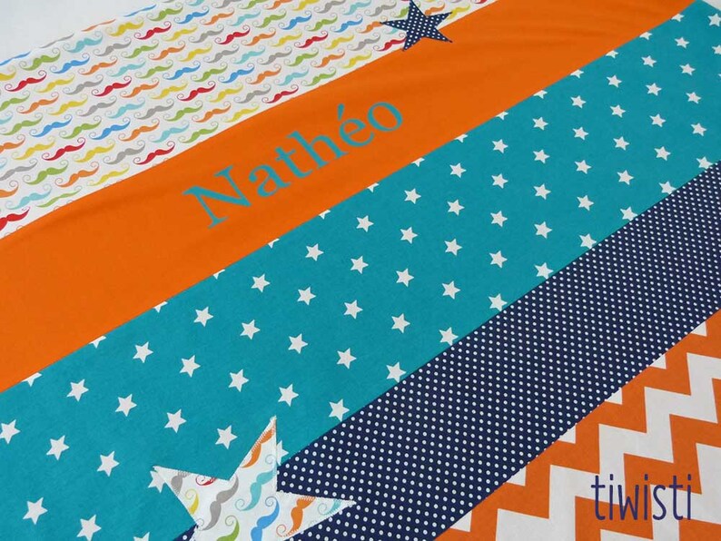 stars and mustache Colorful personalized with the name of child blanket out of fleece